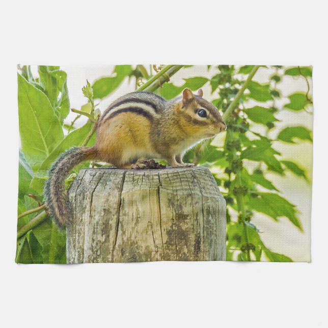 Chipmunk an einem Zaun Geschirrtuch (Horizontal)