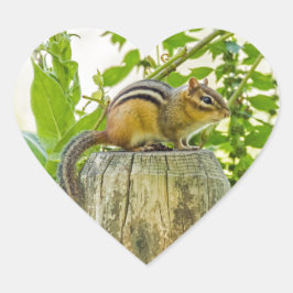 Chipmunk an einem Zaun Herz-Aufkleber