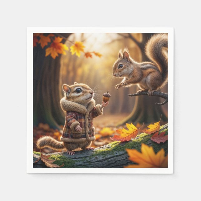 Chipmunk-Begegnung in einem Herbstwald Serviette (Vorderseite)