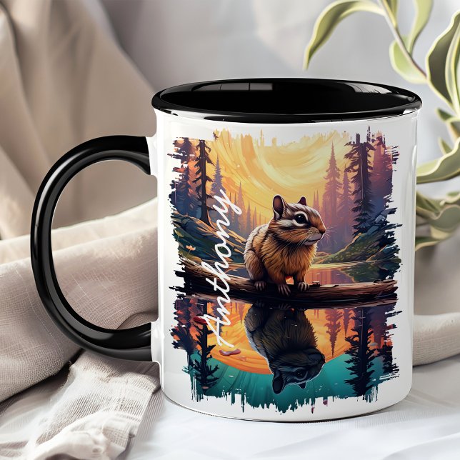 Chipmunk bei Sunset Lake Reflection Tasse (Von Creator hochgeladen)
