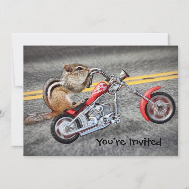 Chipmunk Biker Riding a Motorrad Einladung (Vorderseite)