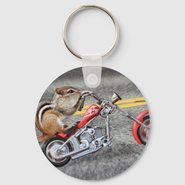 Chipmunk Biker Riding a Motorrad Schlüsselanhänger (Vorderseite)