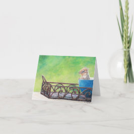 Chipmunk in Blue Bowl Animal Art Note Card Karte