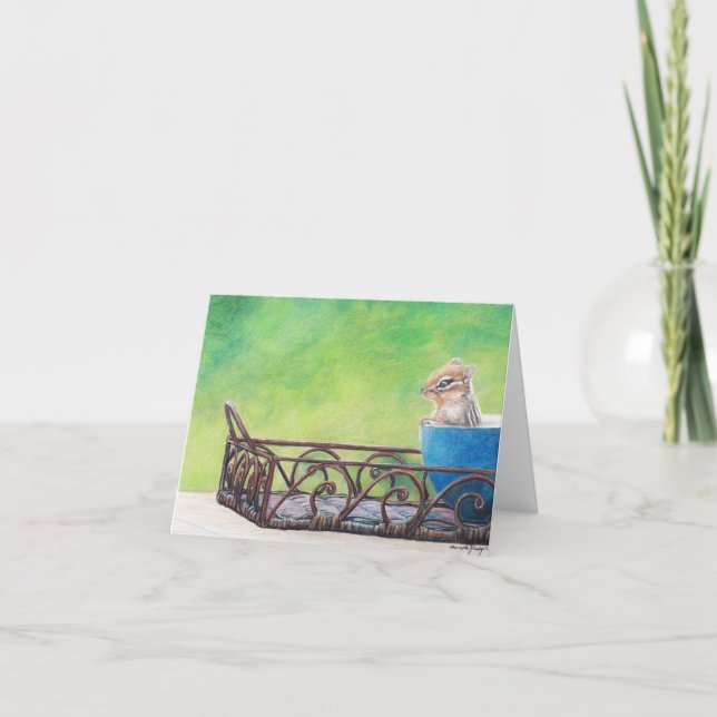 Chipmunk in Blue Bowl Animal Art Note Card Karte (Vorderseite)