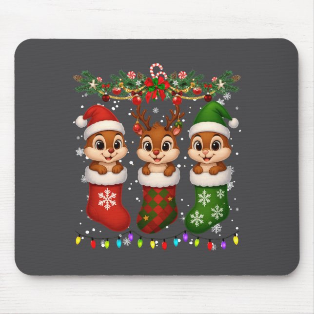 Chipmunk In Christmas Socks Lights Chipmunk Xmas L Mousepad (Vorne)