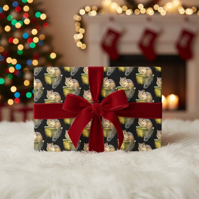 Chipmunk in Niedlichen Kartonblättern Geschenkpapier Set (Chipmunk in a Bowl Cute Wrapping Paper Sheets)