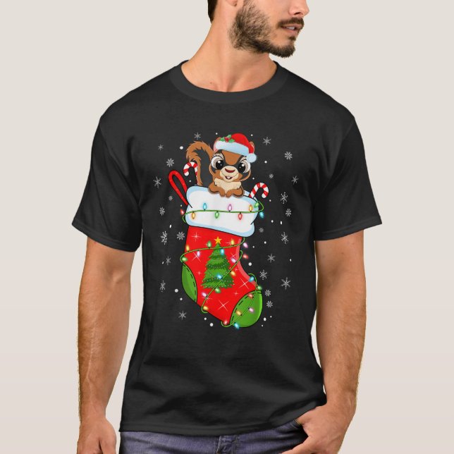Chipmunk in Weihnachtssocken Weihnachtslights Xma T-Shirt (Vorderseite)