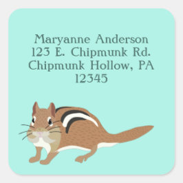 Chipmunk Mint Green Rücksendeadressen-Aufklebers Quadratischer Aufkleber