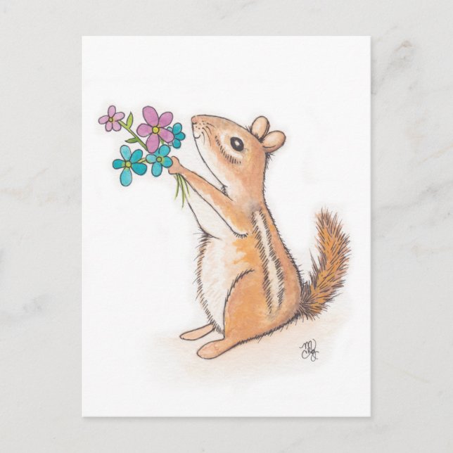 Chipmunk mit Blume Bouquet Postkarte (Vorderseite)