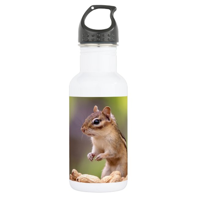 Chipmunk mit Erdnüssen Edelstahlflasche (Vorderseite)