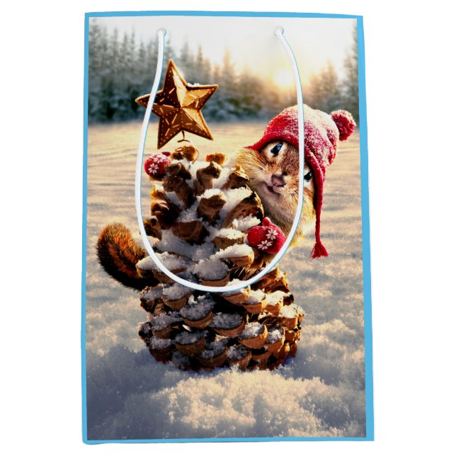 Chipmunk mit Kiefernkronenbaum Mittlere Geschenktüte (Vorderseite)
