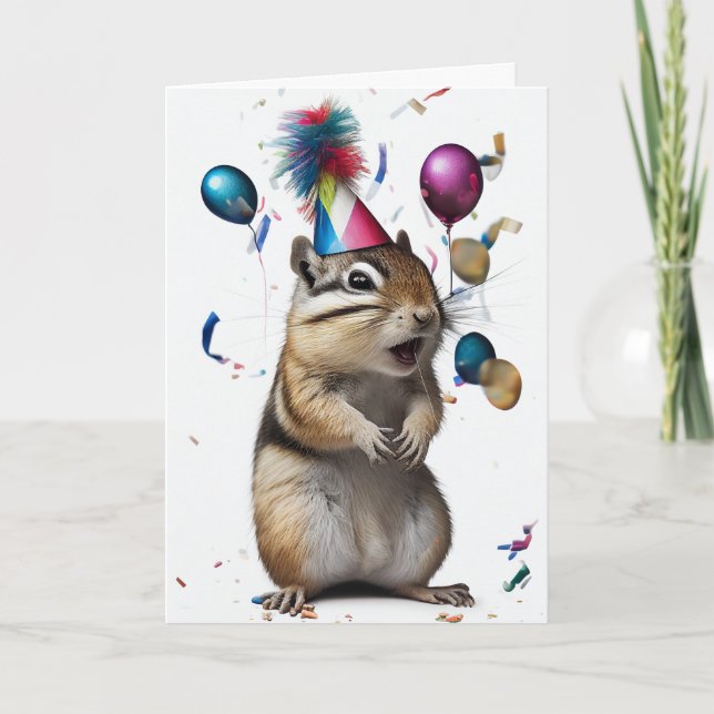 Chipmunk mit Party Hat Grußkarte Karte (Vorderseite)