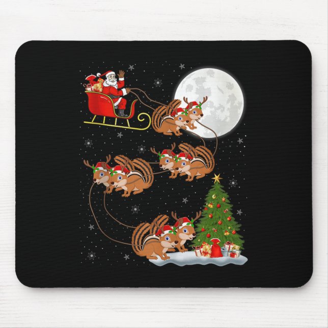 Chipmunk Santa Sleigh Flying Funny Magical Christm Mousepad (Vorne)