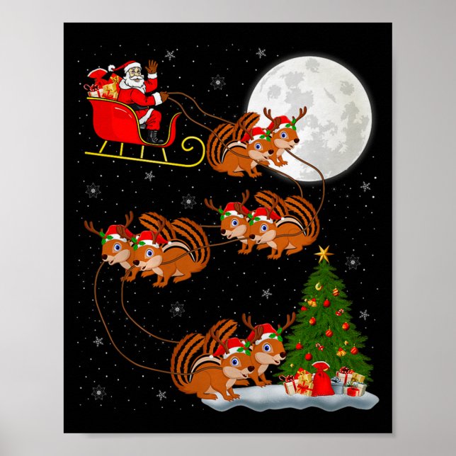 Chipmunk Santa Sleigh Flying Funny Magical Christm Poster (Vorne)