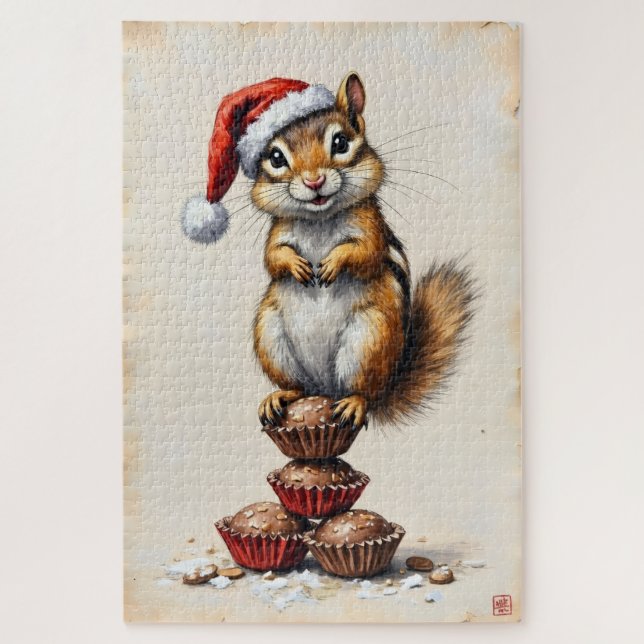 Chipmunk Stuffed Cheeks Christmas Candy Hat Puzzle (Vertikal)