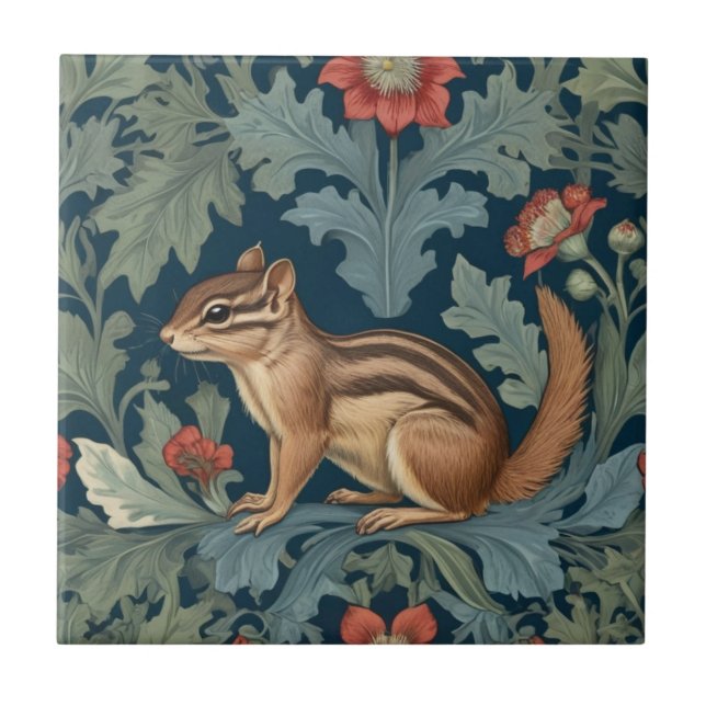 Chipmunk William Morris Stil Links Facing Leafy Fliese (Vorderseite)
