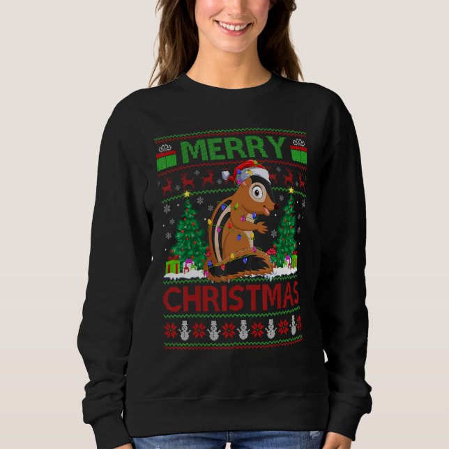 Chipmunk   Xmas Tree Light Ugly Santa Chipmunk Chr Sweatshirt (Vorderseite)