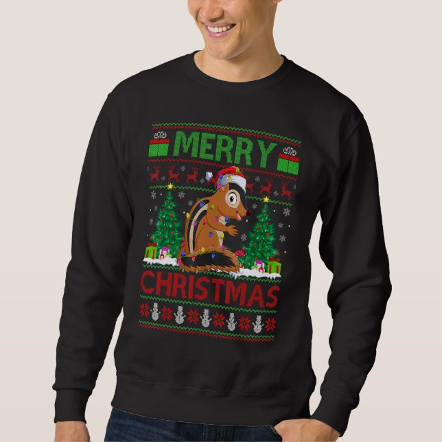 Chipmunk   Xmas Tree Light Ugly Santa Chipmunk Chr Sweatshirt (Vorderseite)