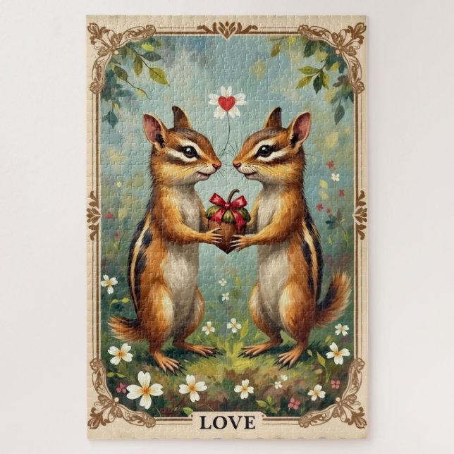 Chipmunks Exchanging Heart-Shaped Acorn Puzzle (Vertikal)