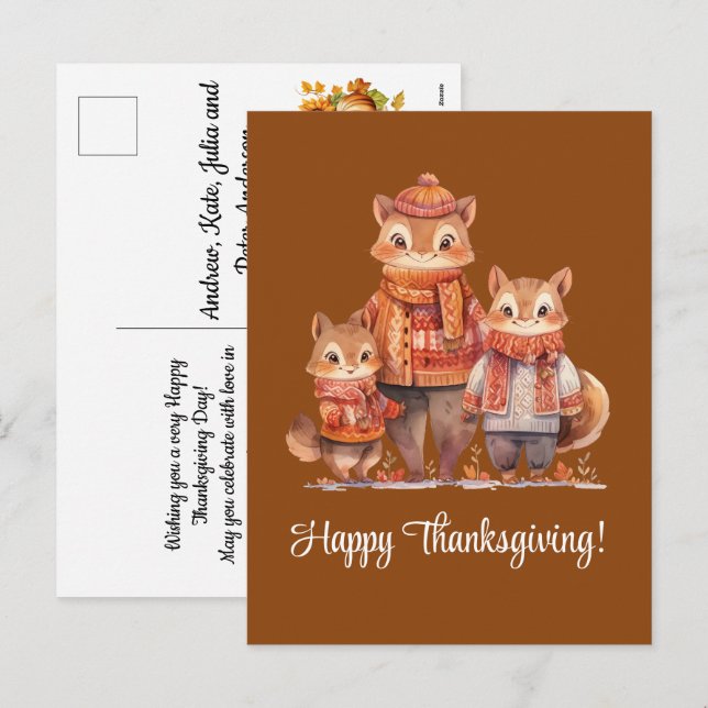 Chipmunks Happy Thanksgiving-Familie Feiertagspostkarte (Vorne/Hinten)