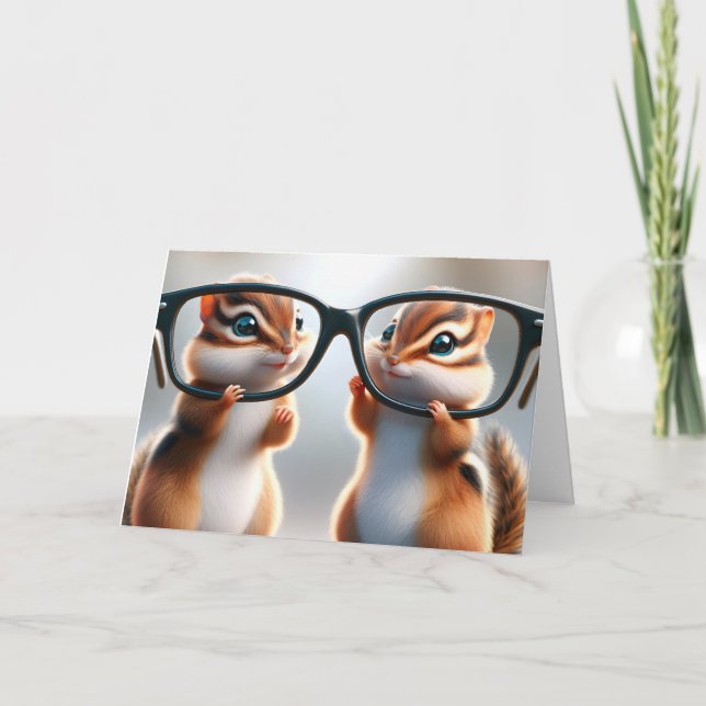 Chipmunks mit Brille zum Geburtstag Spaß Karte (Vorderseite)