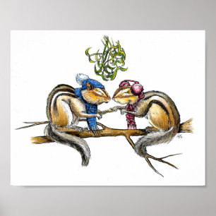 Chipmunkte unter dem Mistleton Print Poster