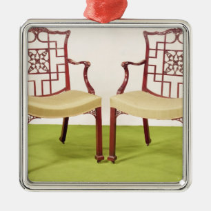 Chippendale Mahagonibaum, der Stühle speist Silbernes Ornament