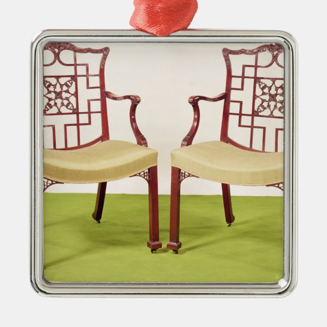 Chippendale Mahagonibaum, der Stühle speist Silbernes Ornament (Vorne)