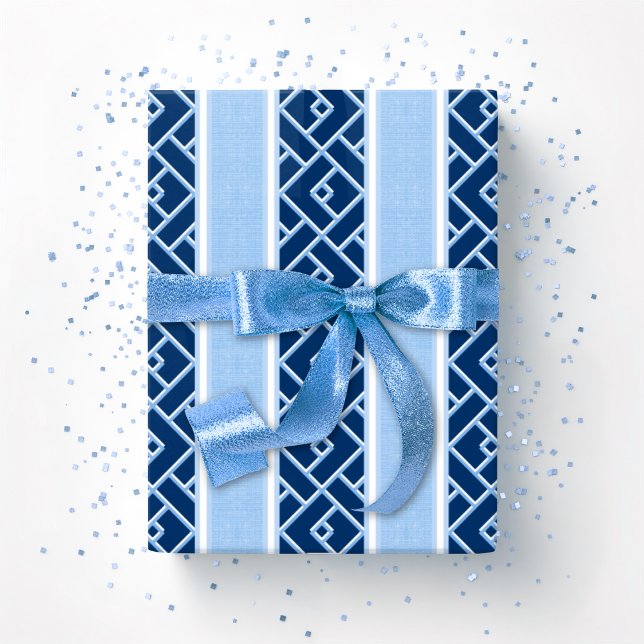 Chippendale-Streifen in Blau Indigo Geschenkpapier (Von Creator hochgeladen)