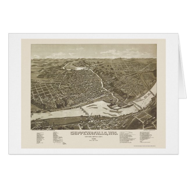 Chippewa Falls, panoramische Karte WI - 1886 (Vorderseite (Horizontal))