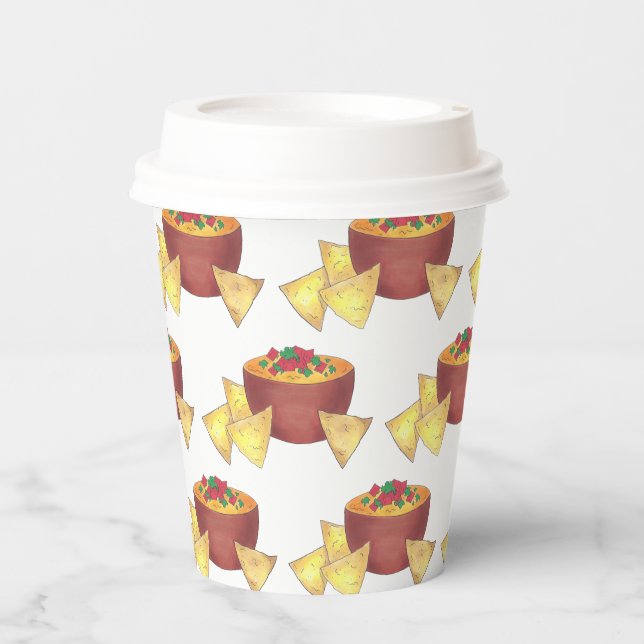 Chips Chili Con Queso Blanco Nachos Käsedip Pappbecher (Vorderseite)