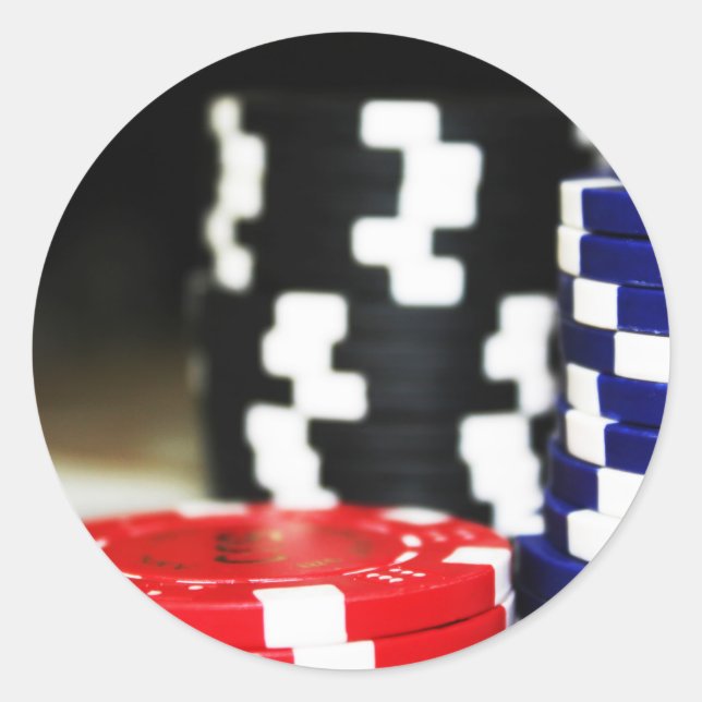 Chips Gambling Casino Gewinnen Spiel Luck Risiko W Runder Aufkleber (Vorderseite)
