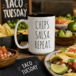 Chips. Salsa. Wiederholen. Geschenk für Foodies Zweifarbige Tasse