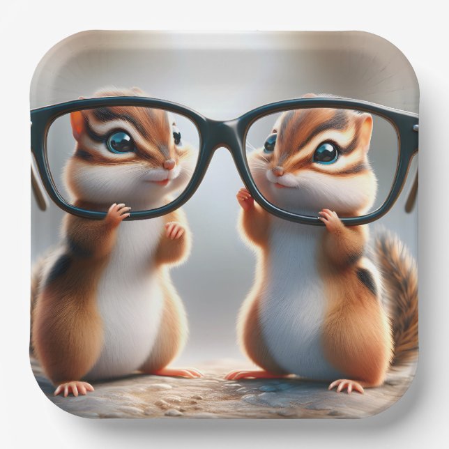 Chipsätze mit schwarzer Brille Pappteller (Vorderseite)