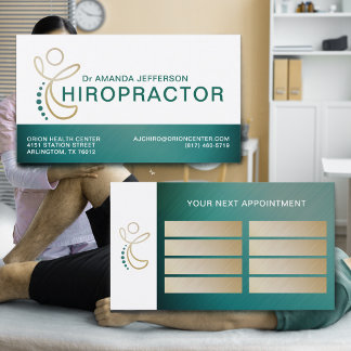 Chiropraktiker Wirbelsäulen-Logo Türkis und Gold T Visitenkarte