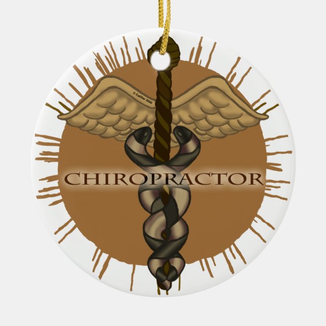 Chiropraktor Caduceus Rundschmuck Keramik Ornament (Vorne)