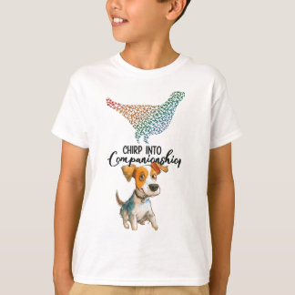 Chirp in Companiship" Cartoon Dog Watercolor T-Shirt