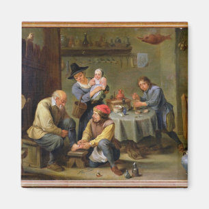 Chirurg, der den Fuß eines alten Mannes neigt Magnet