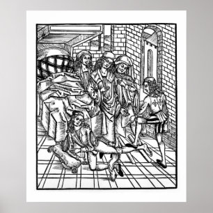 Chirurg leitet als Assistenzarzt Pausen und setzt  Poster