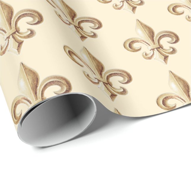 Chiseled Gold Gradient Heraldic Lilie Ivory Geschenkpapier (Rolleneckpunkt)