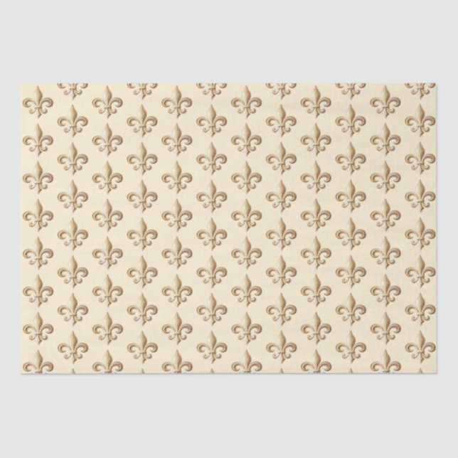 Chiseled Gold Gradient Heraldic Lilie Ivory Seidenpapier (Vorderseite)