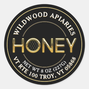 Chiseled Metallic Gold Honey Label Black Honeycomb Runder Aufkleber