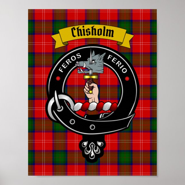 Chisholm Clan Abzeichen & Tartan 8,5 x 11 Poster (Vorne)