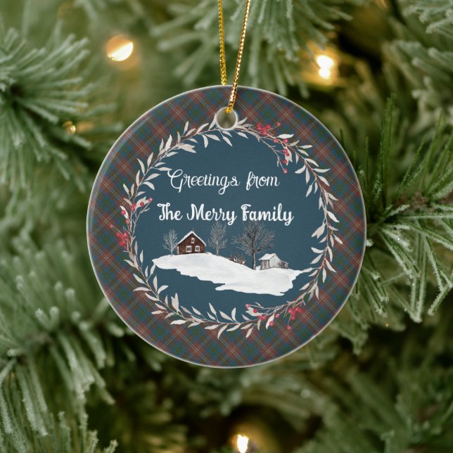 Chisholm Jagd Antiker Original Schottischer Tartan Keramik Ornament (Baum)