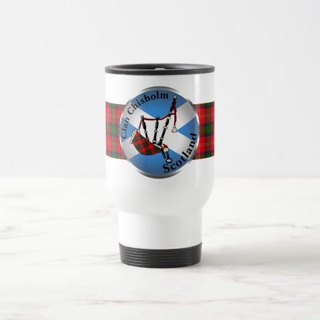 Chisholm Tartan Bagpipe Travel Mug Reisebecher (Mittel)