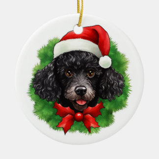 Chistmas Wreath Black Poodle Keramik Ornament