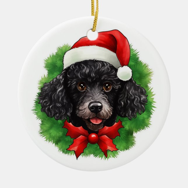Chistmas Wreath Black Poodle Keramik Ornament (Vorne)