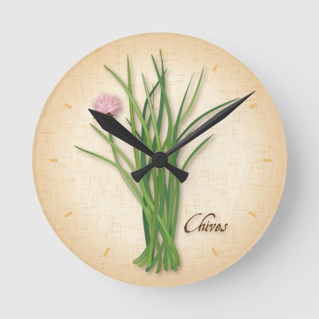 Chives Herb Clock Runde Wanduhr (Vorderseite)
