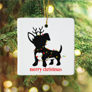 Chiweenie Christmas Lights Keramikornament