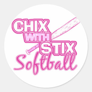 Chix mit Stix Softball Runder Aufkleber